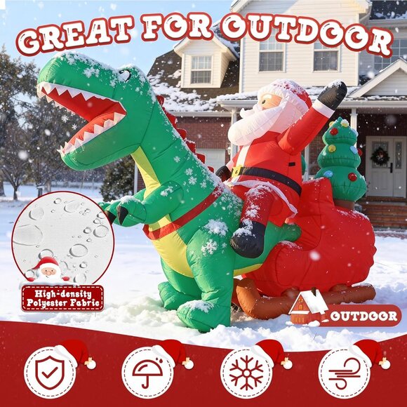 🆕8.2FT Long Christmas Inflatables with LED Santa Ride on Dinosaur Outdoor Decor - Picture 6 of 9